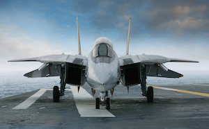 F-14 jet fighter on an aircraft carrier deck