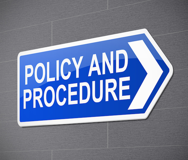 Illustration depicting a sign with a policy and procedure concept.