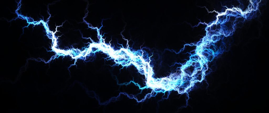 Electric Blue - Digital fractal of hot blue lightning, electrical background.