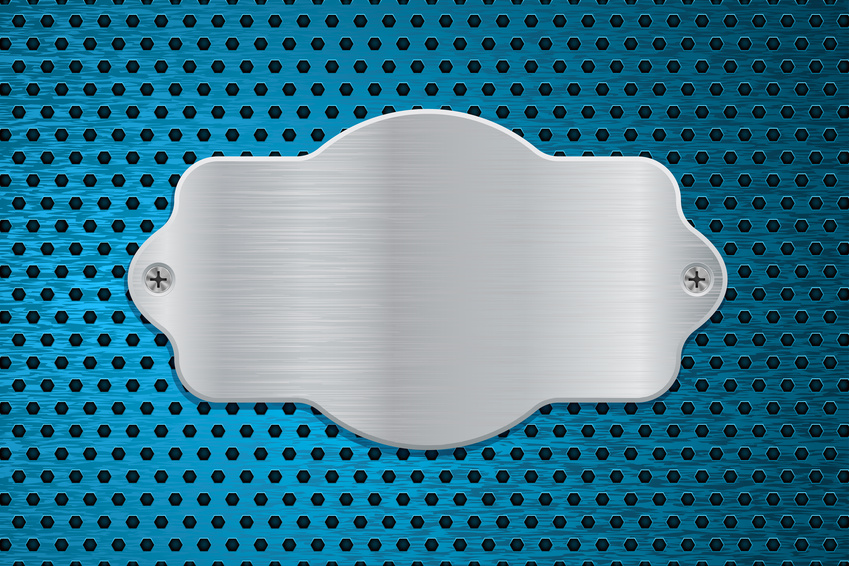 Metal shield on blue perforated background. Vector illustration