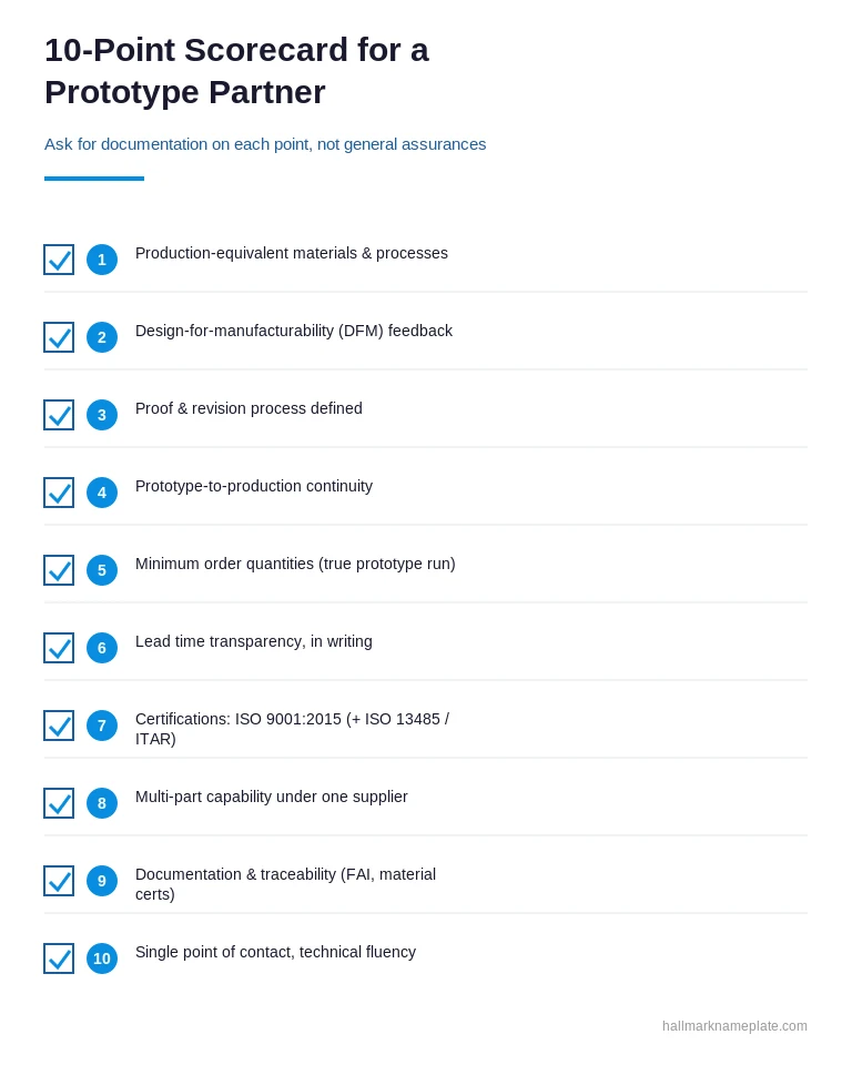 10-point scorecard for choosing a product identification prototype partner and moving from prototype to production